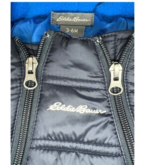 Eddie Bauer Baby Bunting Suit 3–6M Navy Blue Fleece Lined Hooded GUC - Picture 3 of 11